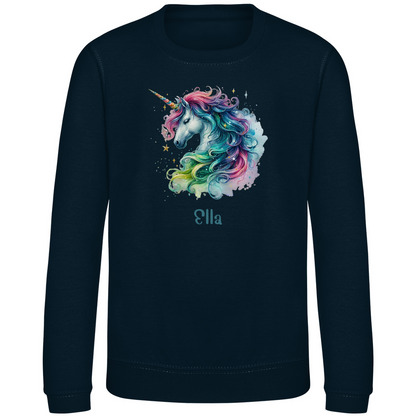 Kinder Sweatshirt Einhorn personalisiert mit Wunschname Geschenk Geburtstag