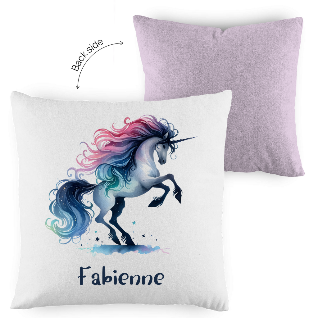 Kopfkissen Einhorn personalisiert mit Wunschname 40x40 cm mit Füllung zweifarbig