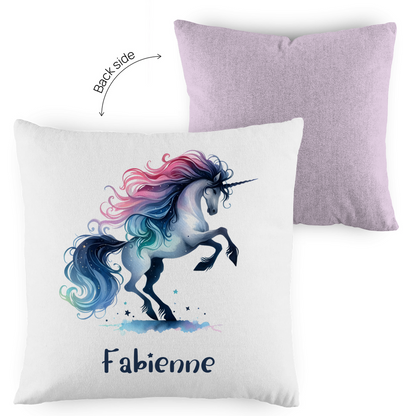 Kopfkissen Einhorn personalisiert mit Wunschname 40x40 cm mit Füllung zweifarbig