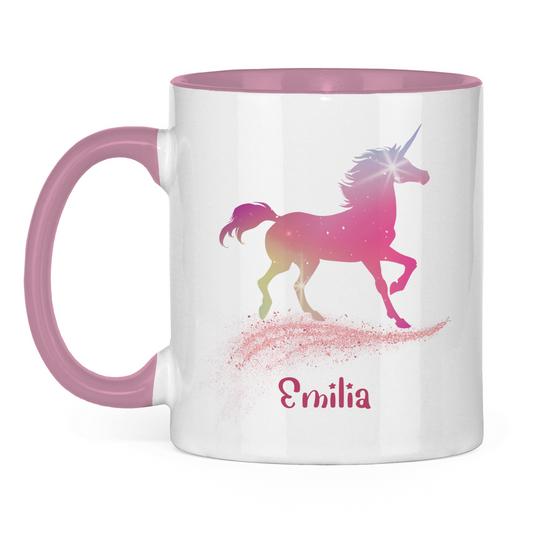 Tasse zweifarbig Einhorn personalisiert mit Wunschname Geschenk Geburtstag