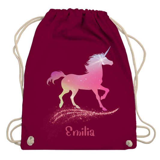 Turnbeutel Einhorn personalisiert mit Wunschname Geschenk Geburtstag