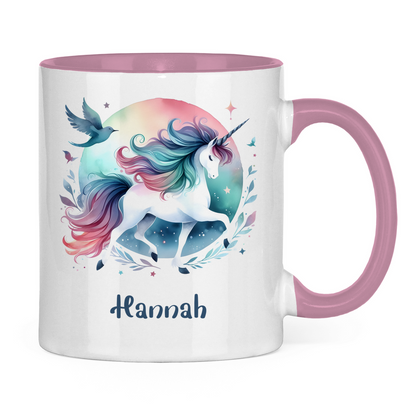 Tasse zweifarbig Einhorn personalisiert mit Wunschname Geschenk Geburtstag
