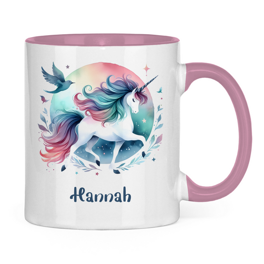 Tasse zweifarbig Einhorn personalisiert mit Wunschname Geschenk Geburtstag
