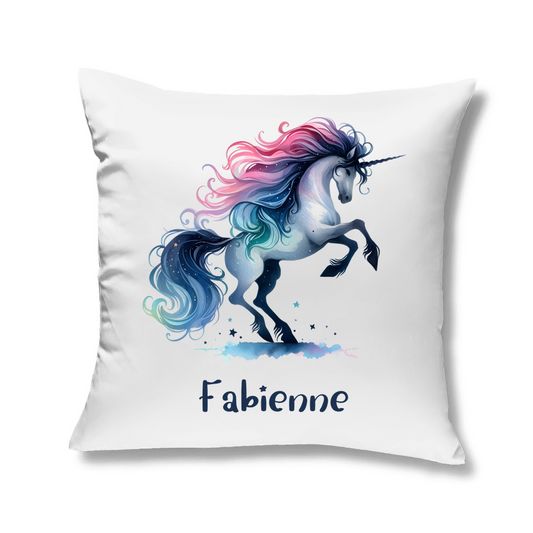 Kopfkissen  Einhorn personalisiert mit Wunschname 40x40 cm mit Füllung weiss