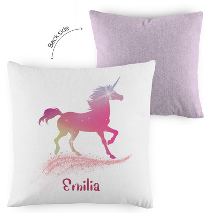 Kopfkissen Einhorn personalisiert mit Wunschname 40x40 cm mit Füllung zweifarbig