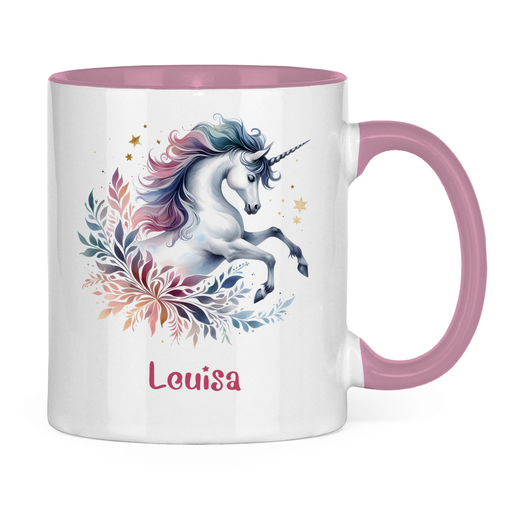 Tasse zweifarbig Einhorn personalisiert mit Wunschname Geschenk Geburtstag