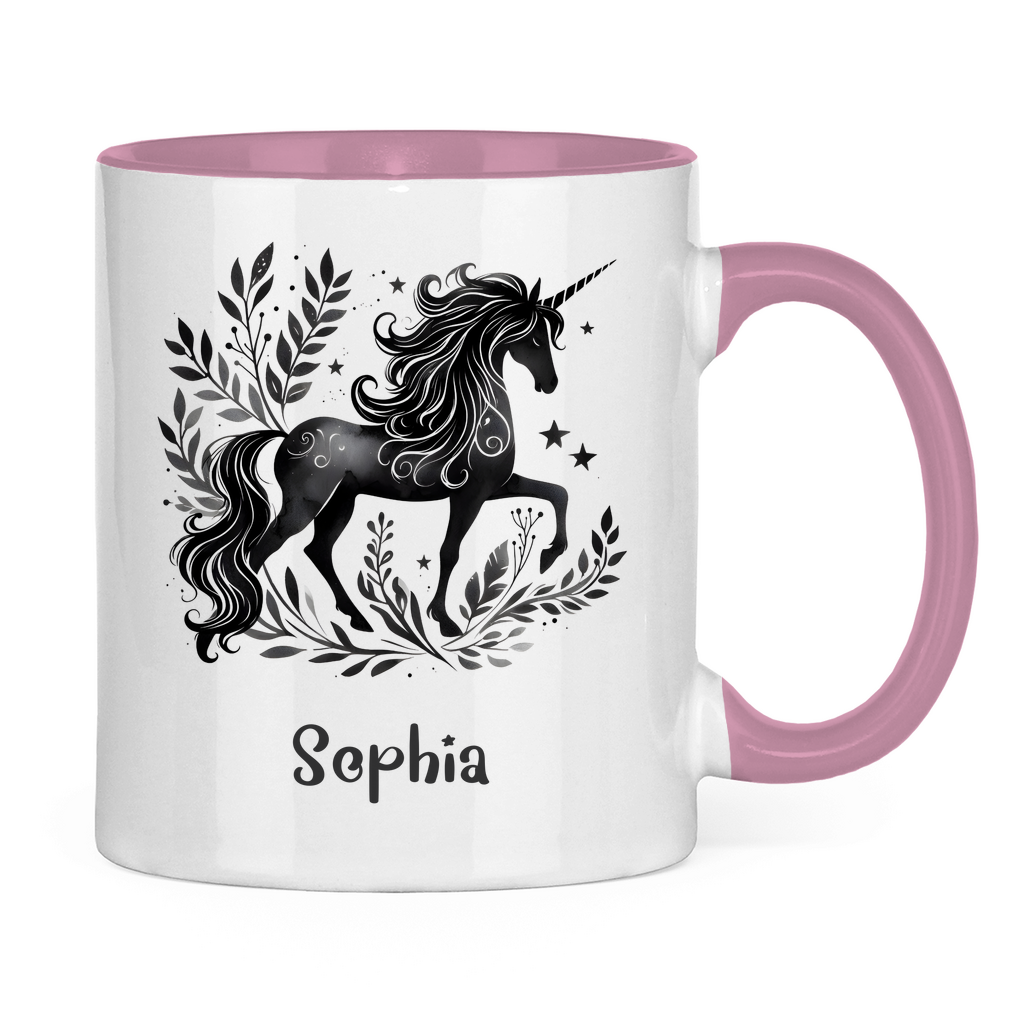 Tasse zweifarbig Einhorn personalisiert mit Wunschname Geschenk Geburtstag