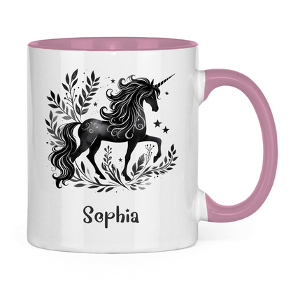 Tasse zweifarbig Einhorn personalisiert mit Wunschname Geschenk Geburtstag