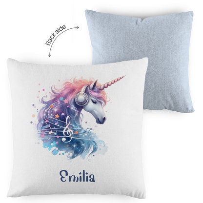 Kopfkissen Einhorn personalisiert mit Wunschname 40x40 cm mit Füllung zweifarbig