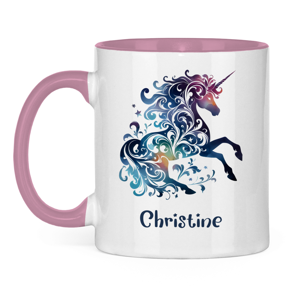 Tasse zweifarbig Einhorn personalisiert mit Wunschname Geschenk Geburtstag