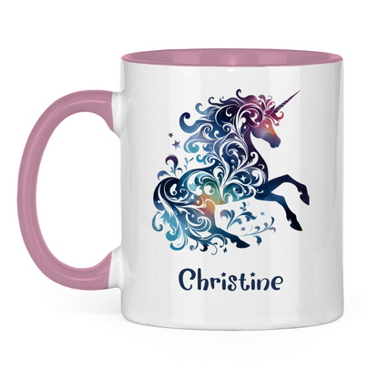 Tasse zweifarbig Einhorn personalisiert mit Wunschname Geschenk Geburtstag