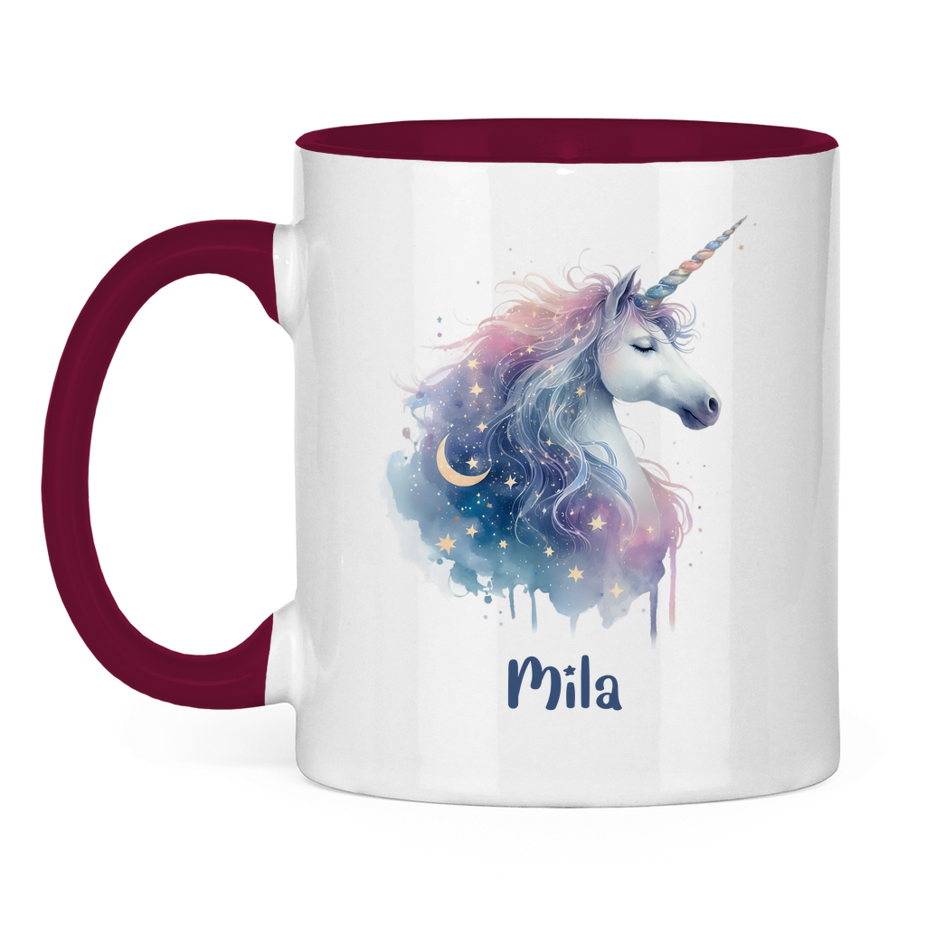 Tasse zweifarbig Einhorn personalisiert mit Wunschname Geschenk Geburtstag