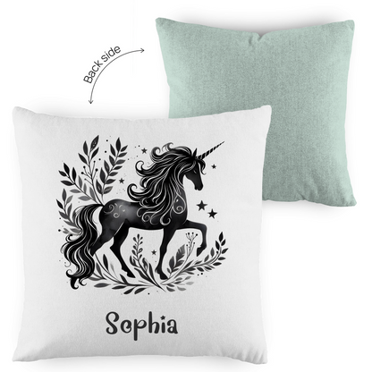 Kopfkissen Einhorn personalisiert mit Wunschname 40x40 cm mit Füllung zweifarbig