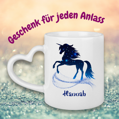 Tasse Herzgriff Einhorn personalisiert mit Wunschname Geschenk Geburtstag