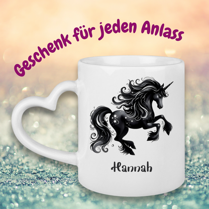 Tasse Herzgriff Einhorn personalisiert mit Wunschname Geschenk Geburtstag