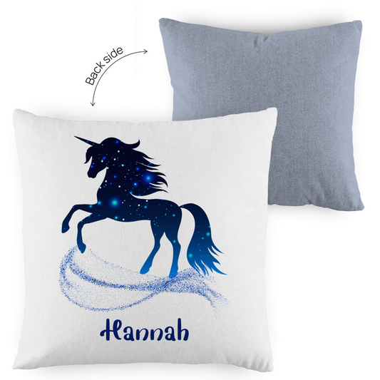 Kopfkissen Einhorn personalisiert mit Wunschname 40x40 cm mit Füllung zweifarbig