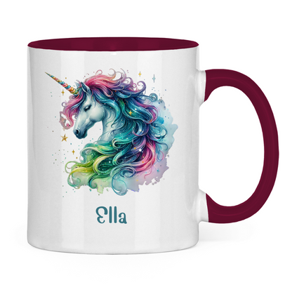 Tasse zweifarbig Einhorn personalisiert mit Wunschname Geschenk Geburtstag