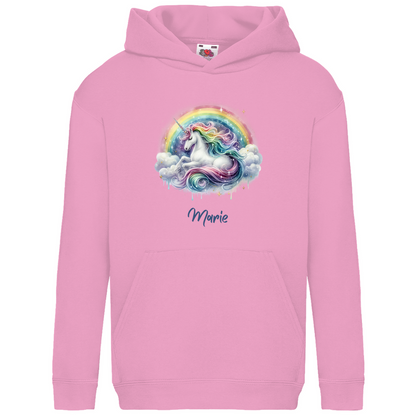 Kids Basic Bio Hoodie Einhorn personalisiert mit Wunschname Geschenk Geburtstag