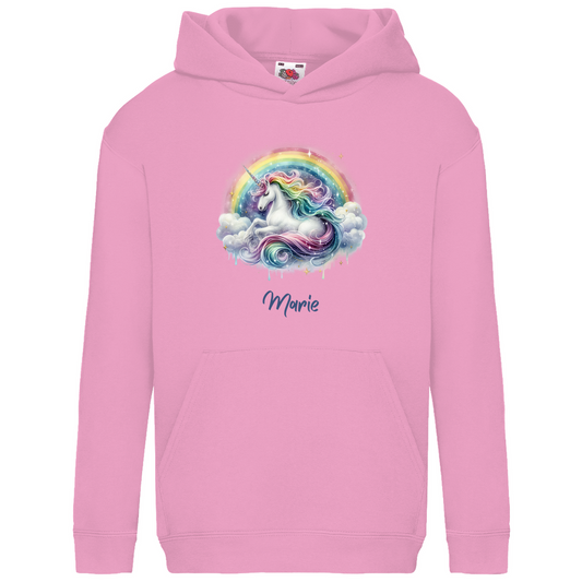 Kids Basic Bio Hoodie Einhorn personalisiert mit Wunschname Geschenk Geburtstag