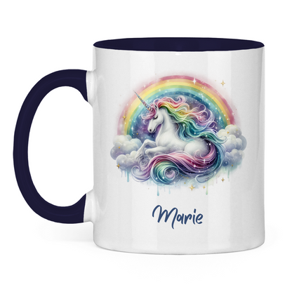 Tasse zweifarbig Einhorn personalisiert mit Wunschname Geschenk Geburtstag