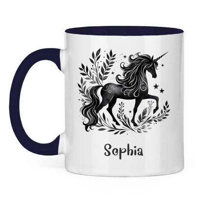 Tasse zweifarbig Einhorn personalisiert mit Wunschname Geschenk Geburtstag