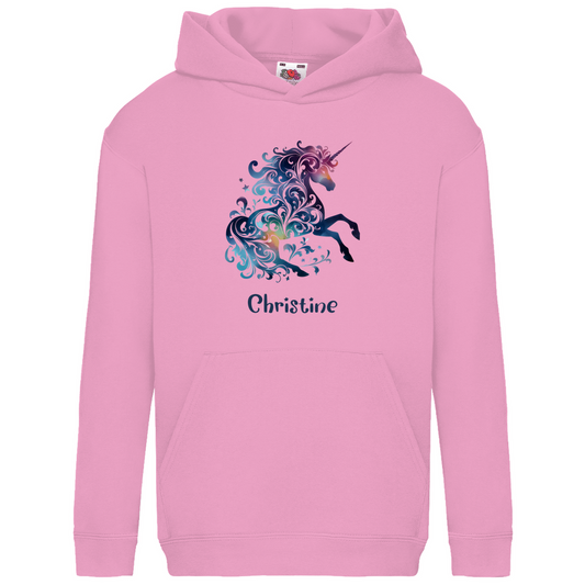 Kids Basic Bio Hoodie Einhorn personalisiert mit Wunschname Geschenk Geburtstag