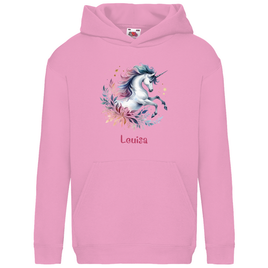 Kids Basic Bio Hoodie Einhorn personalisiert mit Wunschname Geschenk Geburtstag