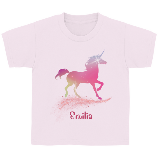 Kinder Basic T-Shirt Einhorn personalisiert mit Wunschname Geschenk Geburtstag