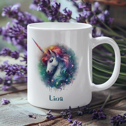 Tasse weiß Einhorn personalisiert mit Wunschname Geschenk Geburtstag