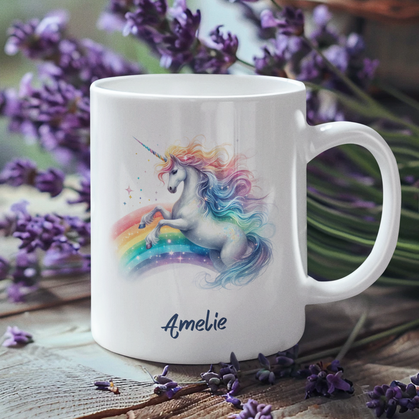 Tasse weiß Einhorn personalisiert mit Wunschname Geschenk Geburtstag