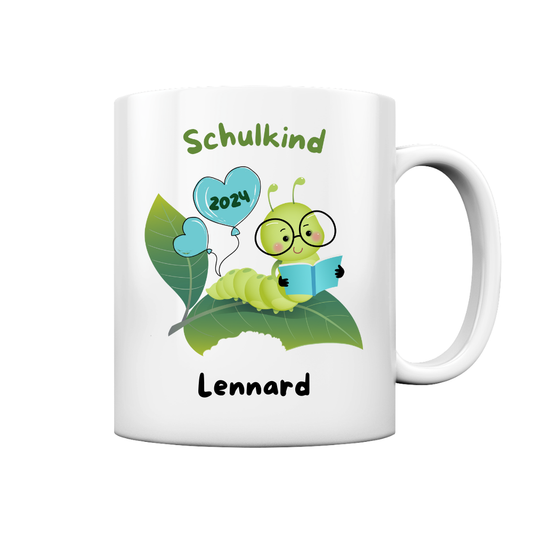 Personalisierte Tasse Schulanfang Bücherwurm Wunschname Jungs Mädchen