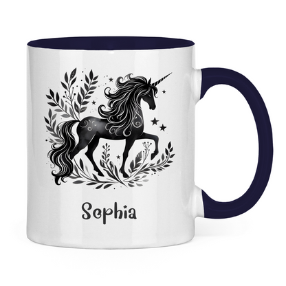 Tasse zweifarbig Einhorn personalisiert mit Wunschname Geschenk Geburtstag