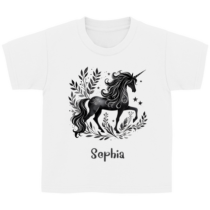 Kinder Basic T-Shirt Einhorn personalisiert mit Wunschname Geschenk Geburtstag