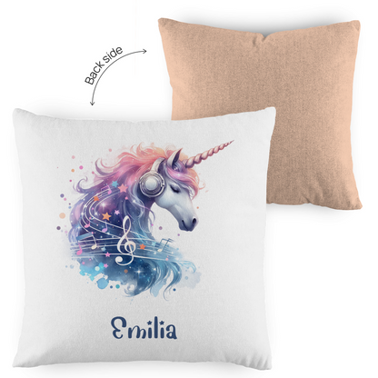 Kopfkissen Einhorn personalisiert mit Wunschname 40x40 cm mit Füllung zweifarbig