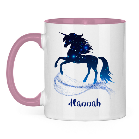 Tasse zweifarbig Einhorn personalisiert mit Wunschname Geschenk Geburtstag