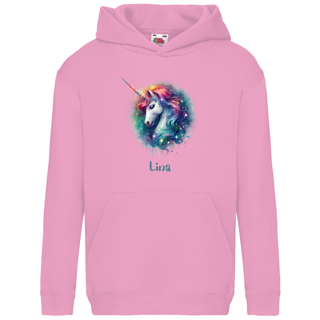 Kids Basic Bio Hoodie Einhorn personalisiert mit Wunschname Geschenk Geburtstag