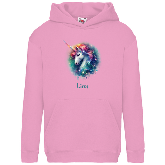 Kids Basic Bio Hoodie Einhorn personalisiert mit Wunschname Geschenk Geburtstag