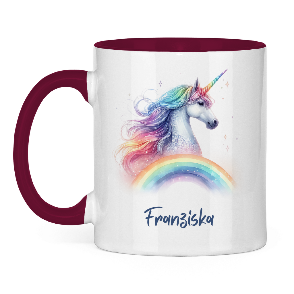 Tasse zweifarbig Einhorn personalisiert mit Wunschname Geschenk Geburtstag