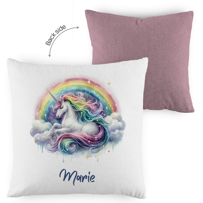 Kopfkissen Einhorn personalisiert mit Wunschname 40x40 cm mit Füllung zweifarbig