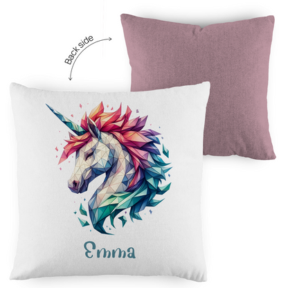 Kopfkissen Einhorn personalisiert mit Wunschname 40x40 cm mit Füllung zweifarbig