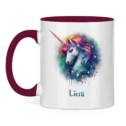 Tasse zweifarbig Einhorn personalisiert mit Wunschname Geschenk Geburtstag