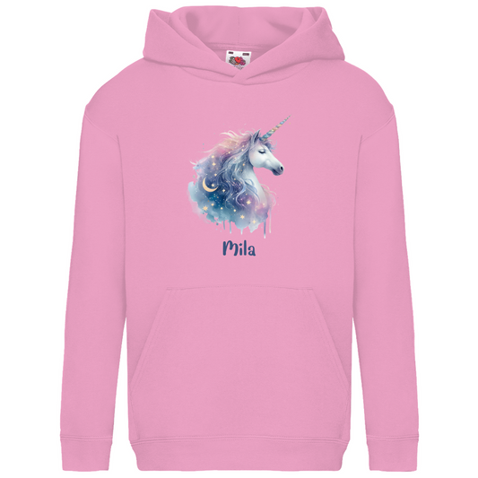 Kids Basic Bio Hoodie Einhorn personalisiert mit Wunschname Geschenk Geburtstag