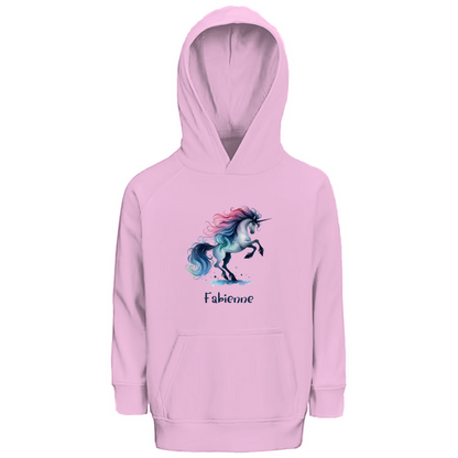 Kinder Premium Bio Hoodie Einhorn personalisiert mit Wunschname Geschenk