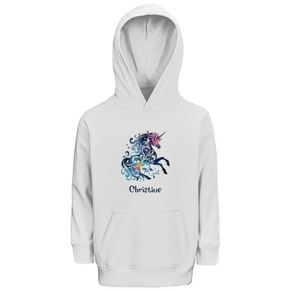 Kinder Premium Bio Hoodie Einhorn personalisiert mit Wunschname Geschenk
