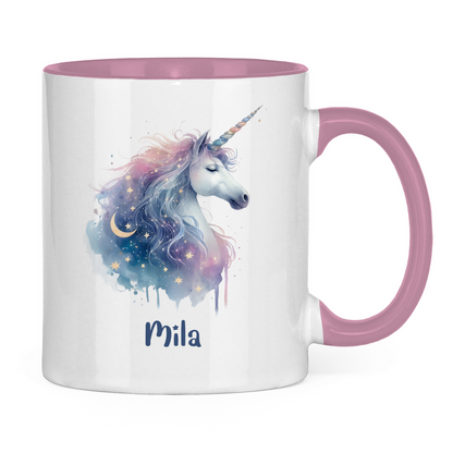 Tasse zweifarbig Einhorn personalisiert mit Wunschname Geschenk Geburtstag