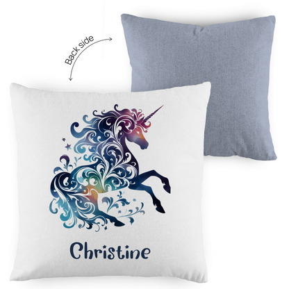 Kopfkissen Einhorn personalisiert mit Wunschname 40x40 cm mit Füllung zweifarbig