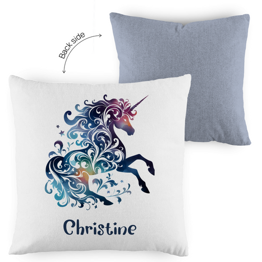 Kopfkissen Einhorn personalisiert mit Wunschname 40x40 cm mit Füllung zweifarbig