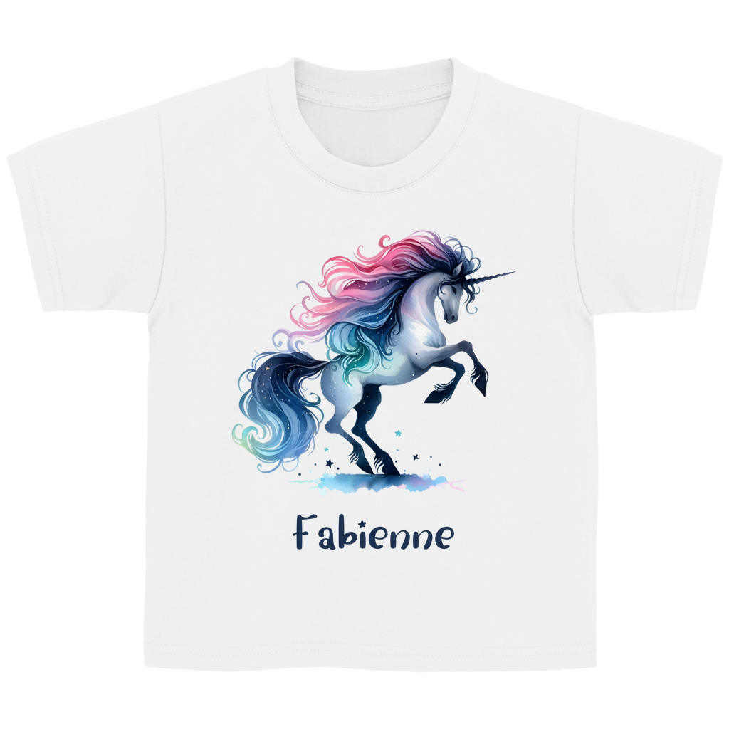 Kinder Basic T-Shirt Einhorn personalisiert mit Wunschname Geschenk Geburtstag