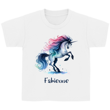 Kinder Basic T-Shirt Einhorn personalisiert mit Wunschname Geschenk Geburtstag