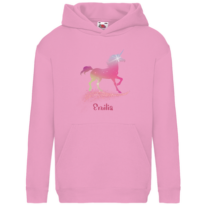 Kids Basic Bio Hoodie Einhorn personalisiert mit Wunschname Geschenk Geburtstag